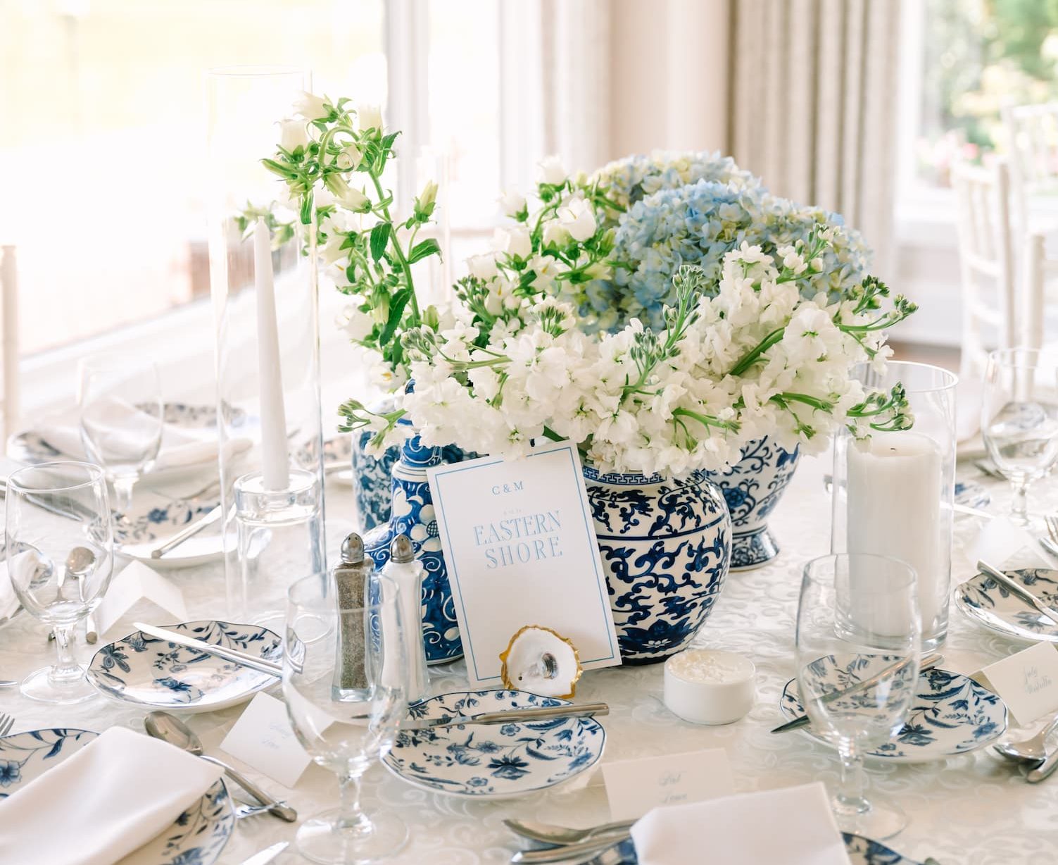Wedding table inside The Oaks Waterfront Hotel's ballroom